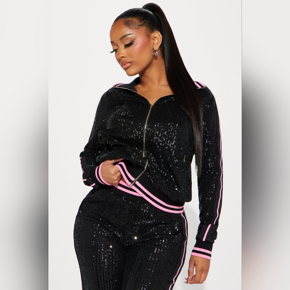 SEQUIN PANT SET- BLACK SIZE LARGE - Picture 3 of 8